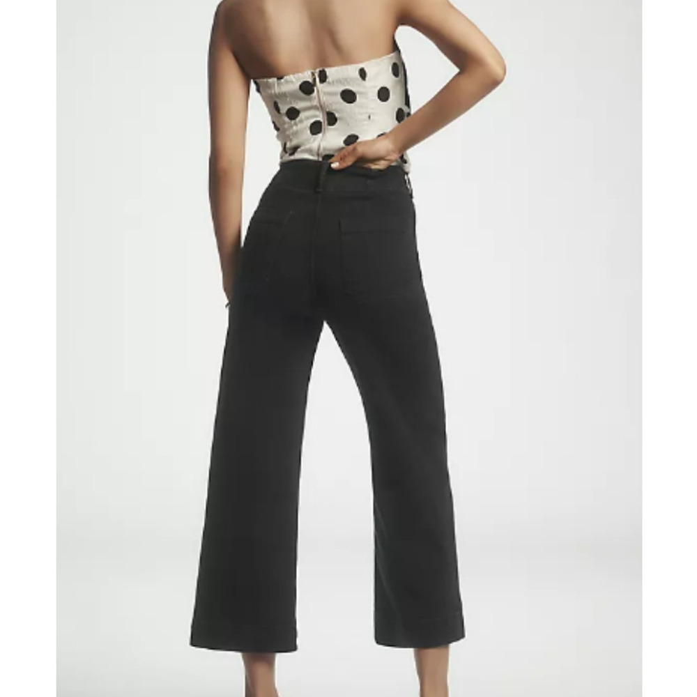 NEW Anthropologie Maeve The Colette High-Rise Crop Wide-Leg Jeans Black Size 29 - Picture 2 of 7